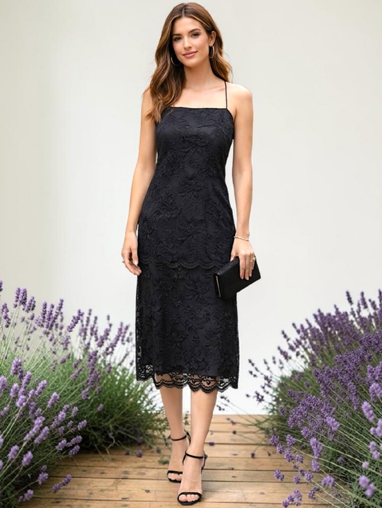 Nancy Bracoloni Dresses & Skirts - Vintage Nancy Bracoloni‎ Lace Dress Sz 10 Black Midi Applique LBD Cocktail Party